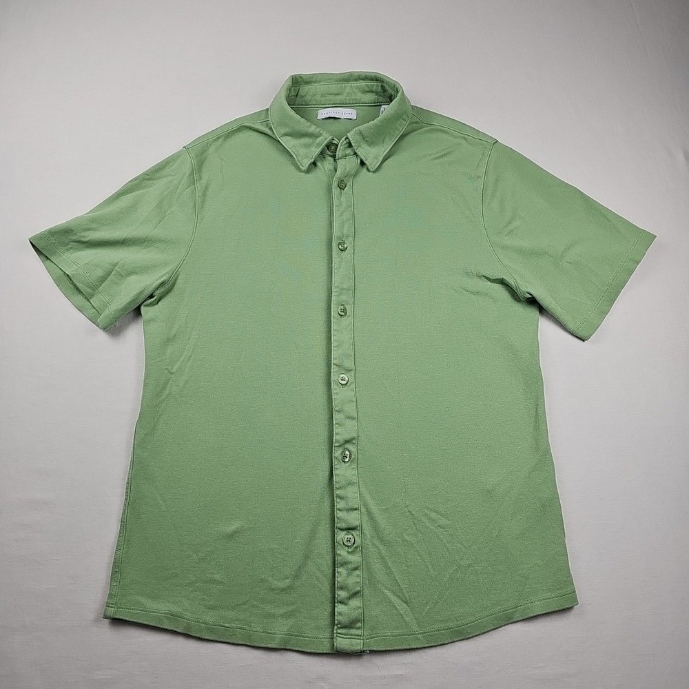 Geoffrey Beene Men's Size Sโ Green Button Up Short Sleeve Weathered Shirt Cotton